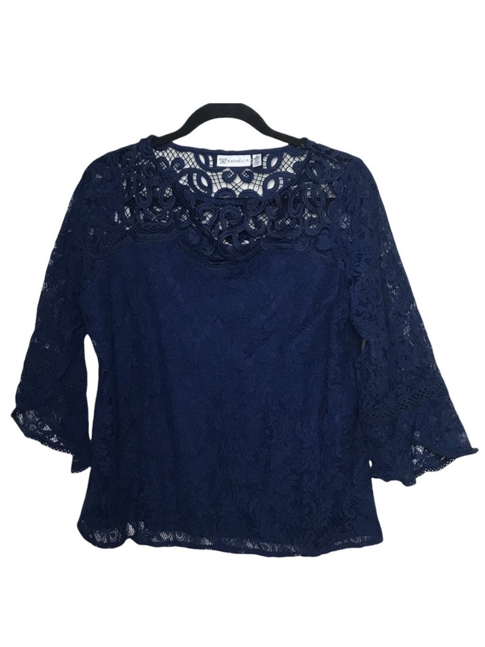 Rafaella Blue Knit Lace Crochet Bell Sleeve Blouse